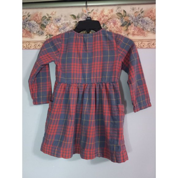 Hanna Andersson 5 Red Blue Plaid Button Down Casual Pocket Dress - Picture 4 of 4
